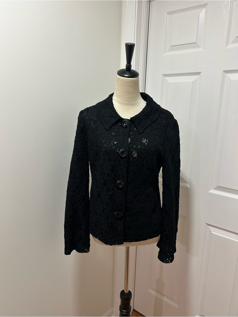 Black Lace Button-Front Blazer Jacket